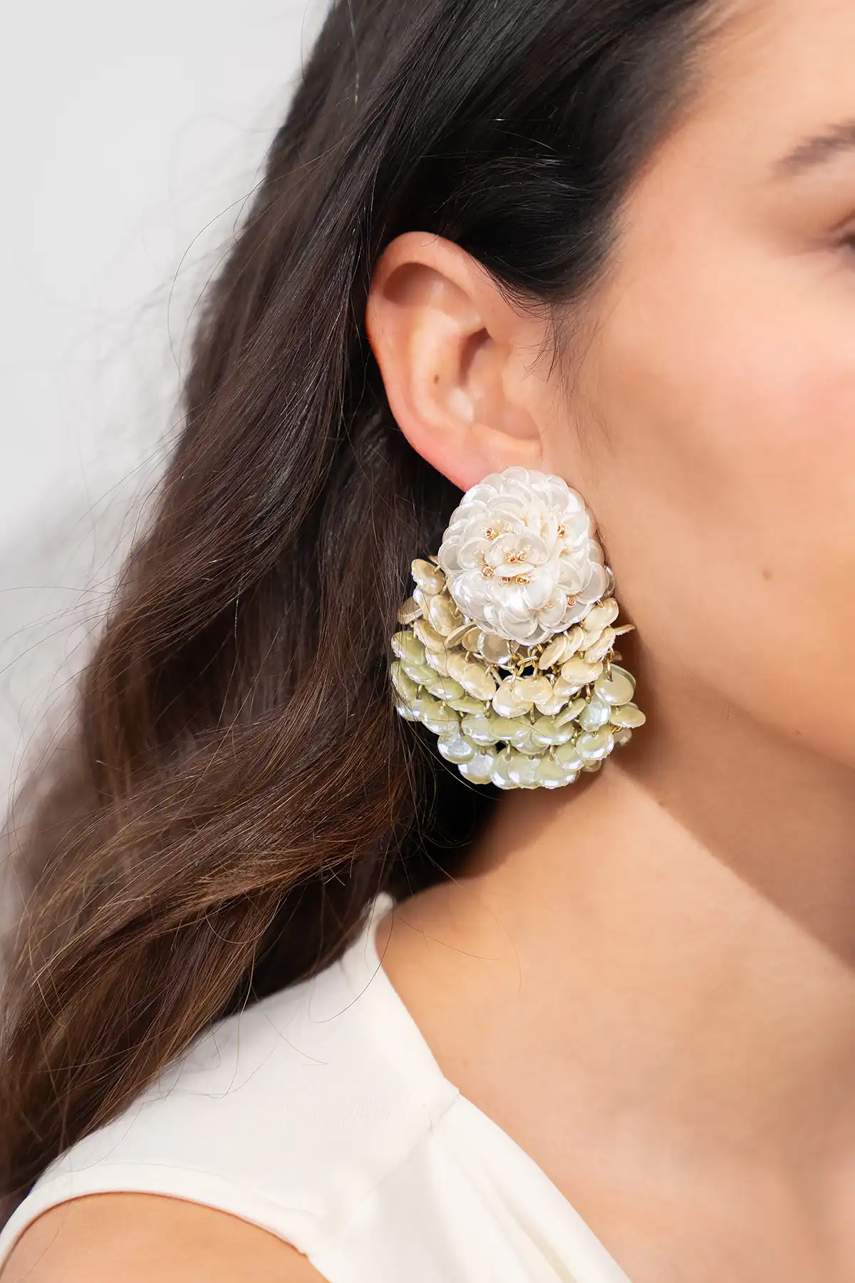 Pearl Pistache Earrings Melody Fan Shaped Flower L