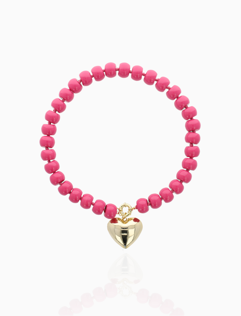 Fuchsia-pinke Halskette Rondell-Steine mit Herz