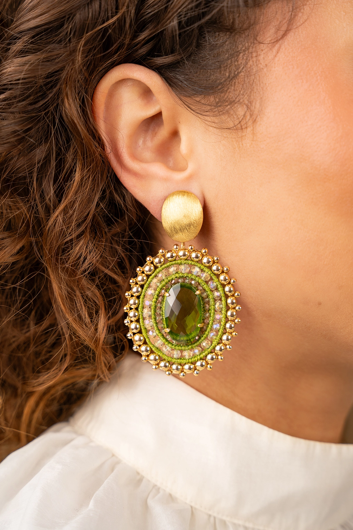 Koele Groene Oorbellen Jamie Filled Oval 3 Ringen met Steen L Cliplott-theme.productDescriptionPage.SEO.byTheBrand