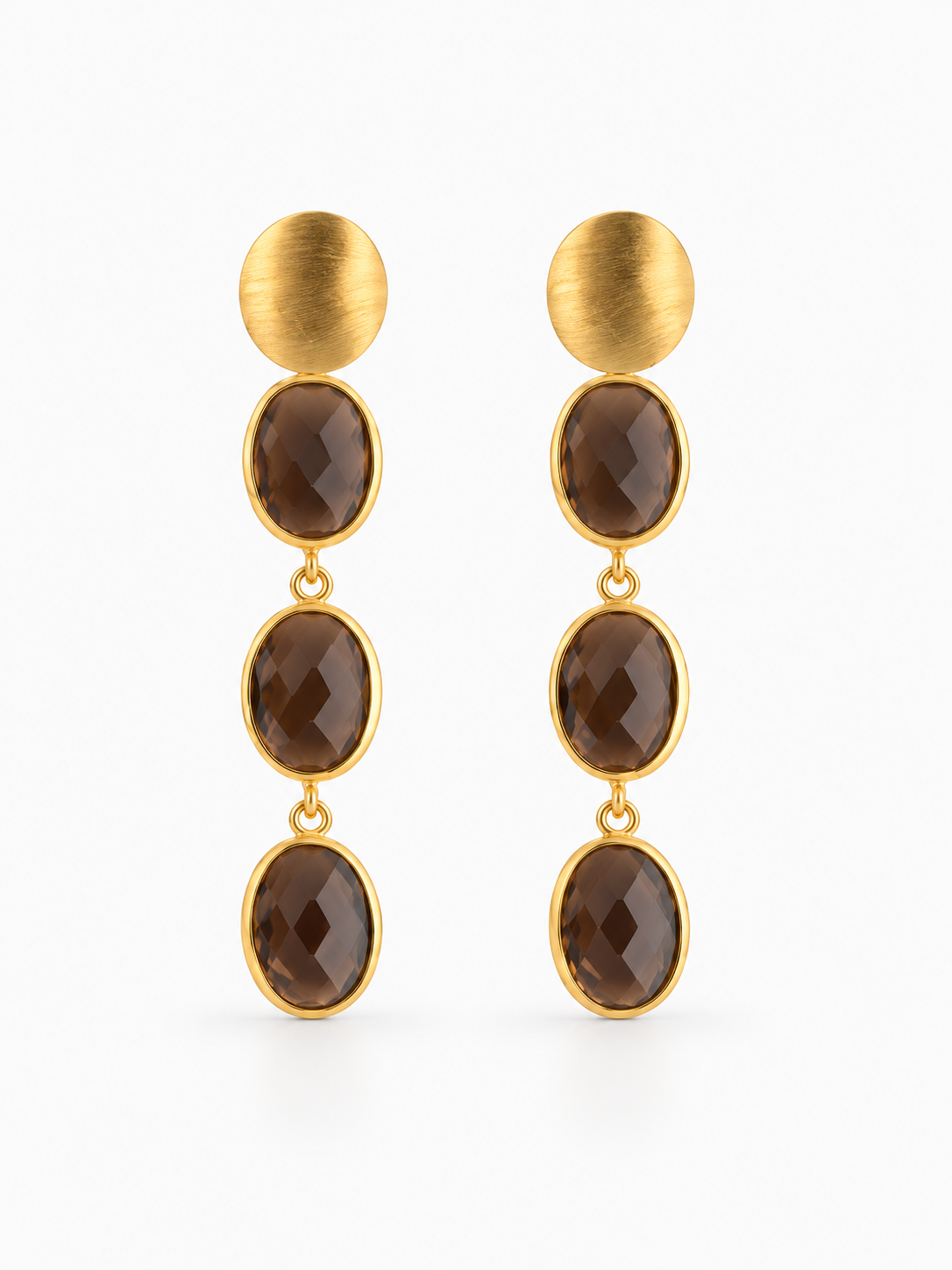 April – Three Framed Stones Earrings – Brown