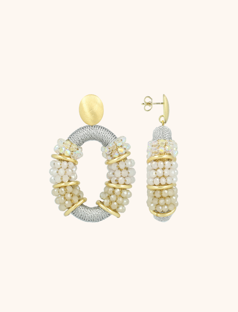 Crystal Silver/Nude Earrings Elle Combi Oval Deluxe M  