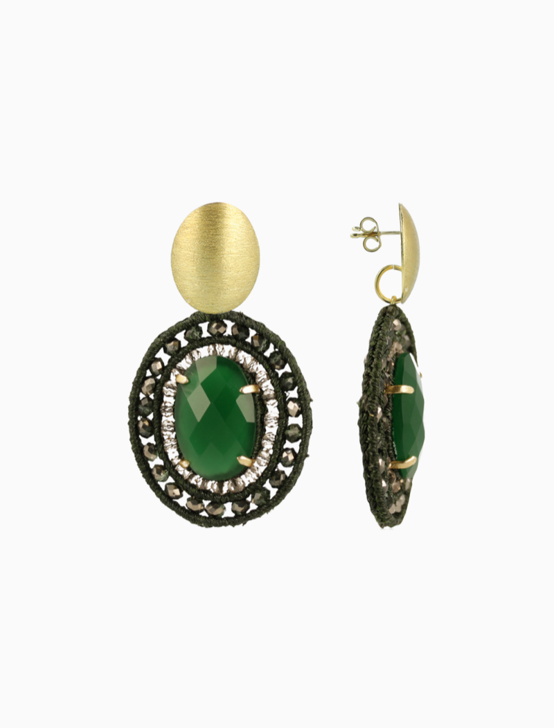 Green Earrings Belle Oval L With Stone