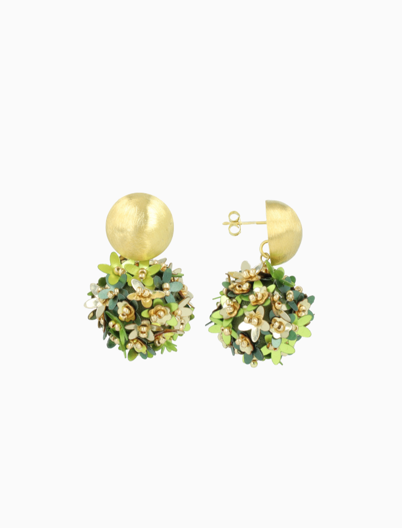 Mixed Groene Sequin Flower Globe Oorbellen M