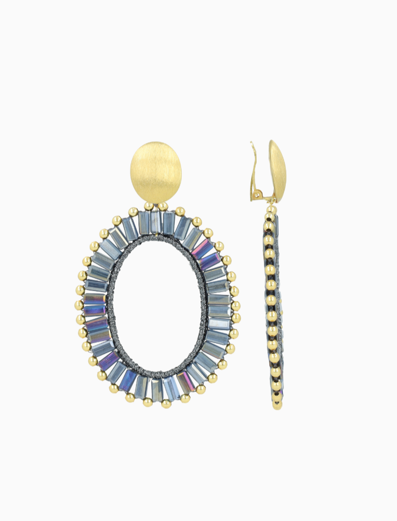 Metallic Blue Oorbellen Naomi Ovaal L Clip