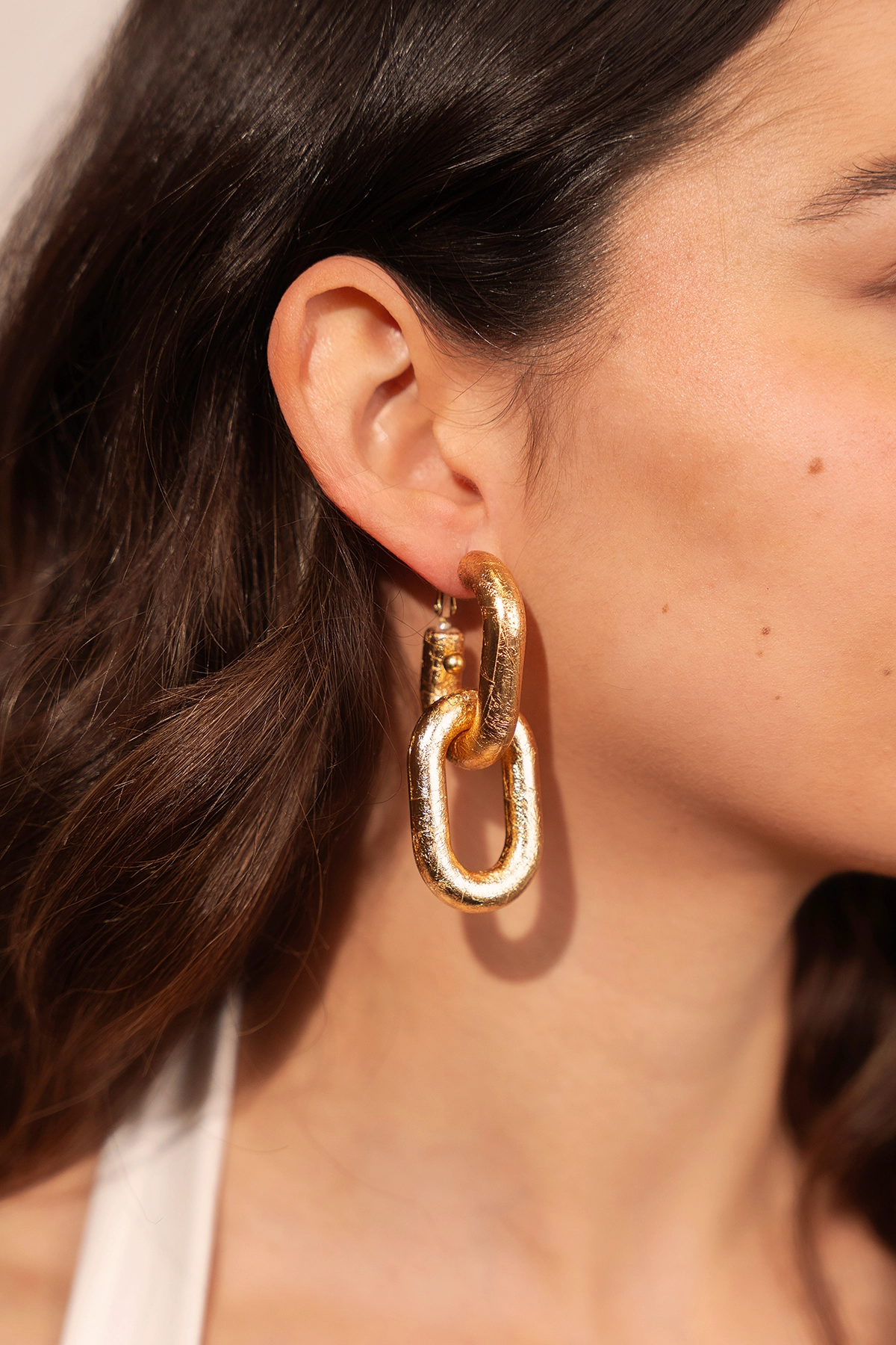 Goldfarbene Ohrringe Clarissa Double Link Oval