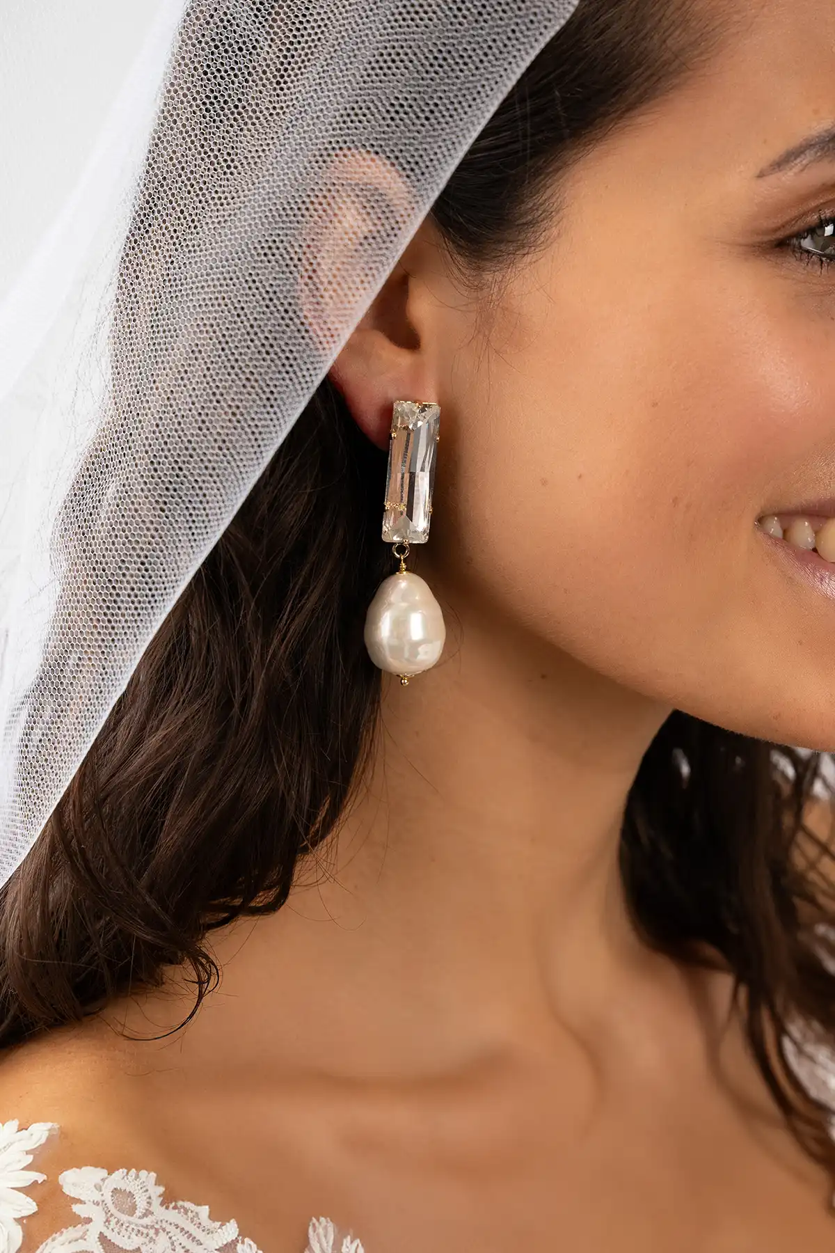 Lilo Earrings Baguette L Crystal Pearl