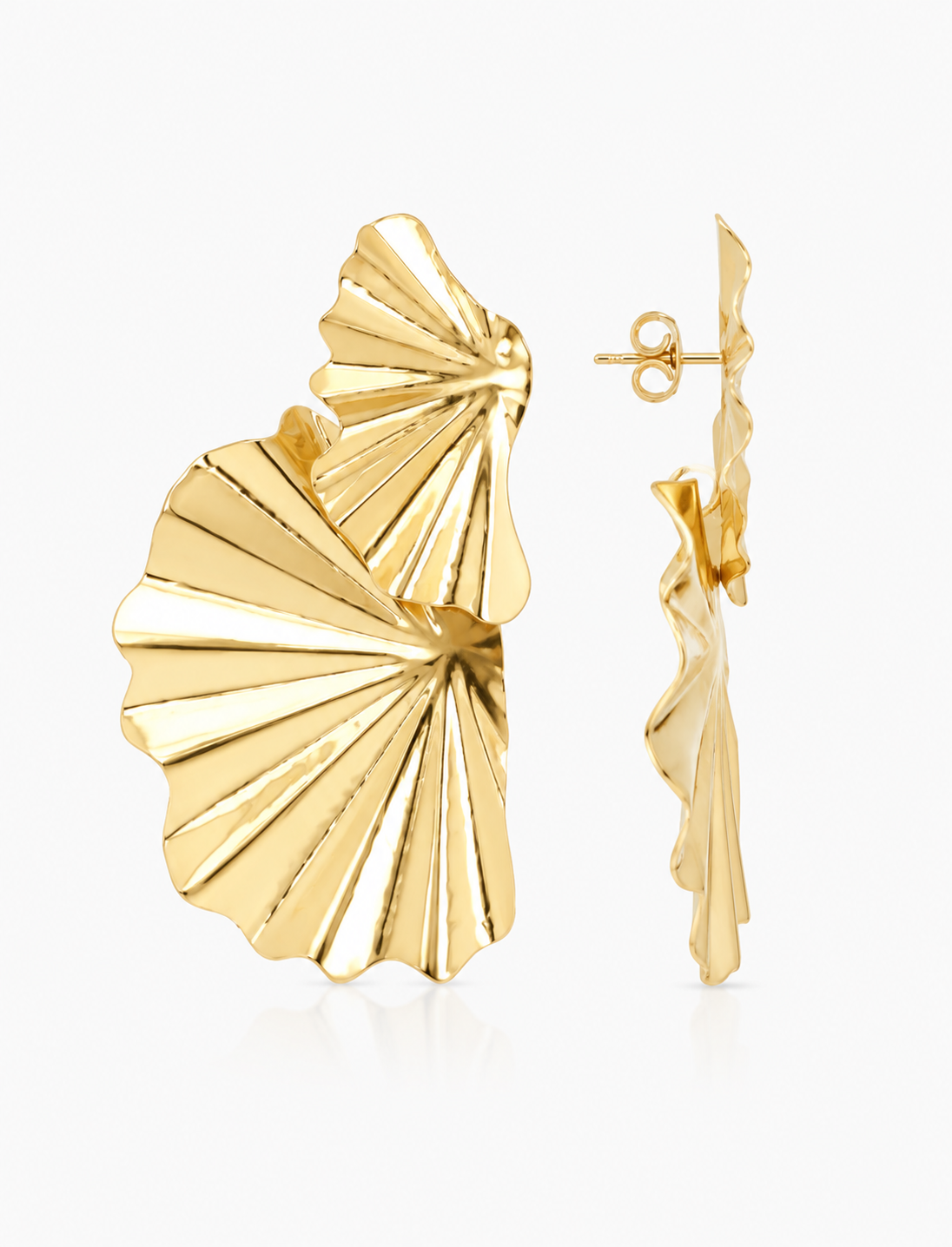 BRASS - Gold Earring Double Leaf Brushed