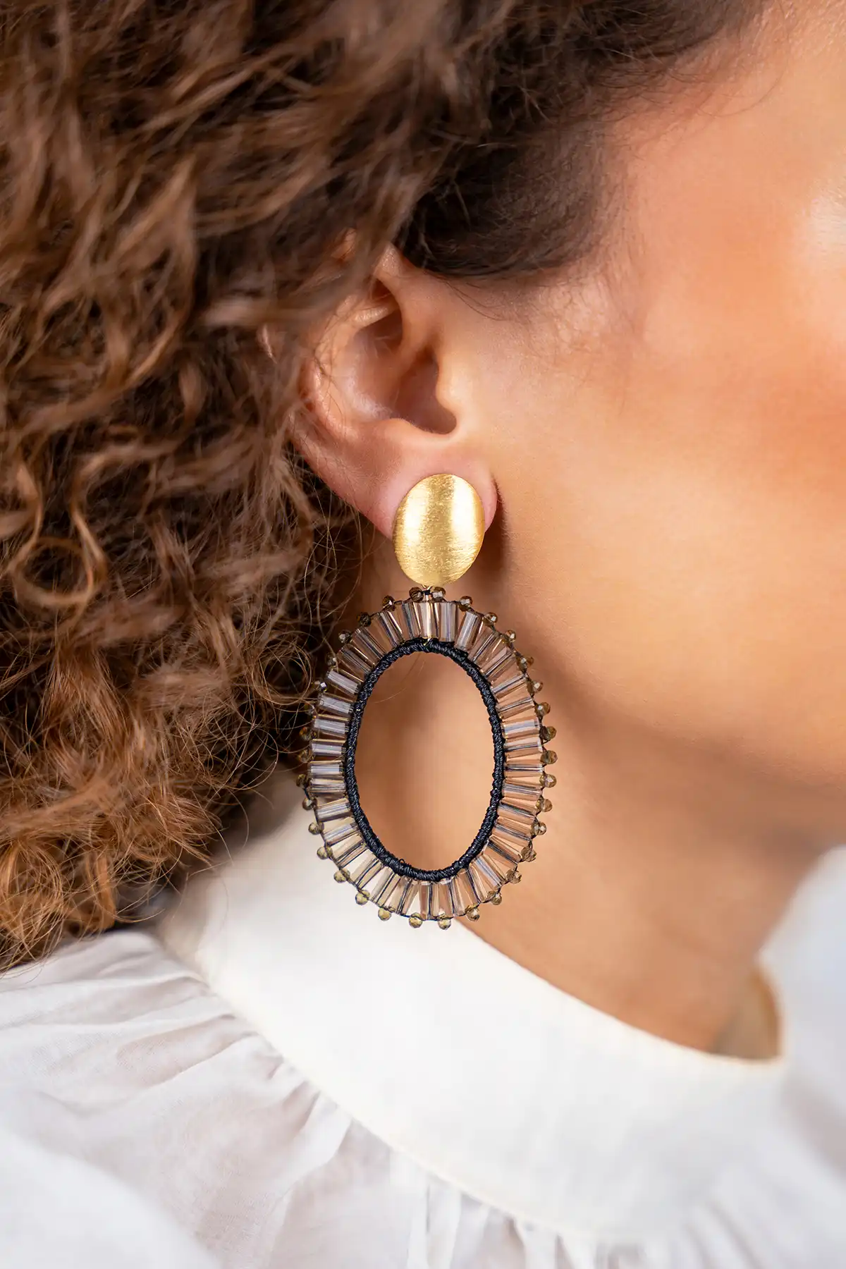 Transparent Black Earrings Naomi Oval L