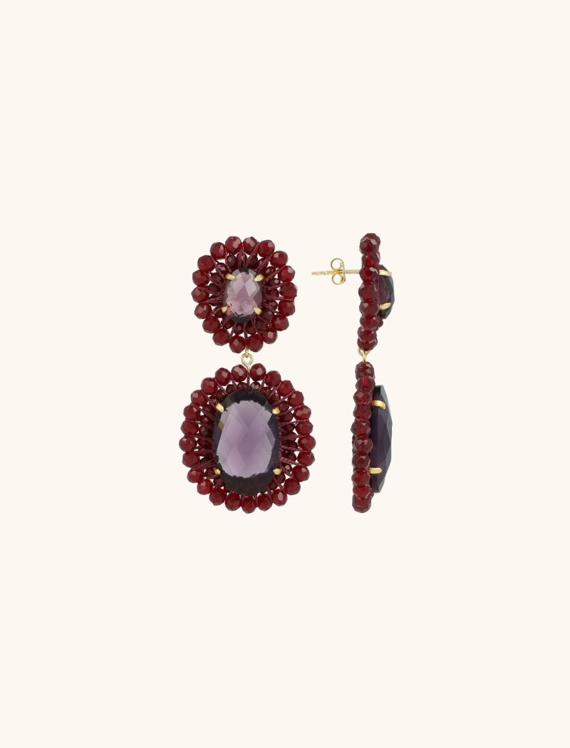 Bordeaux Rode Oorbellen Double Beaded Oval Earring Myronlott-theme.productDescriptionPage.SEO.byTheBrand