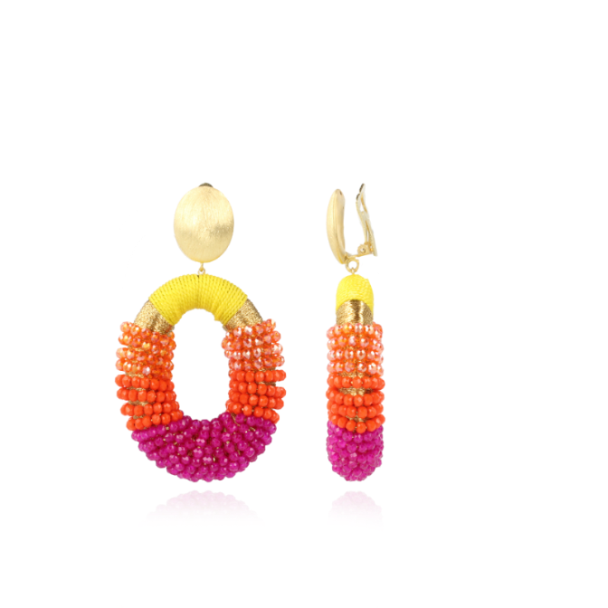 Fuchsia yellow Clip earrings Yara Glassberry Oval L
