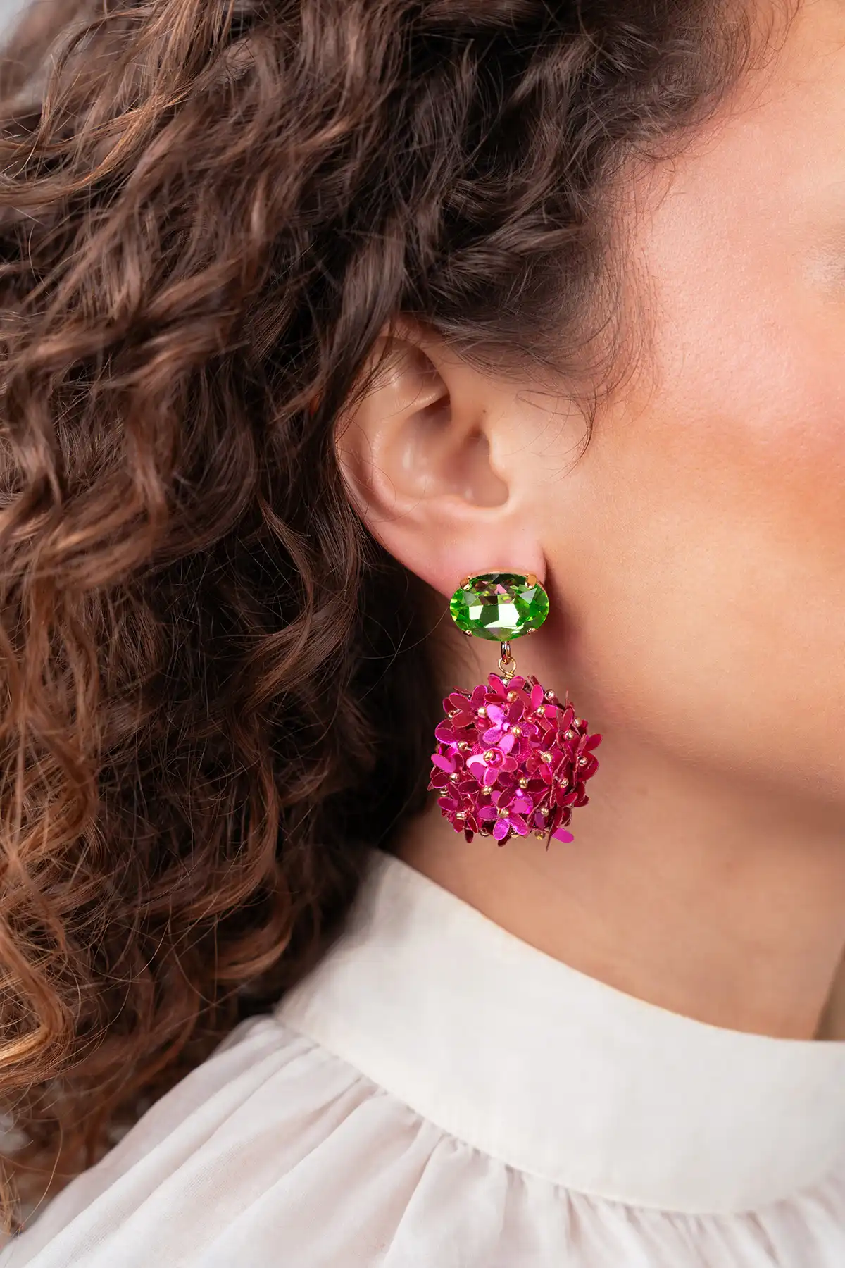 Fuchsia Earrings Daisy Globe L Flower Strass