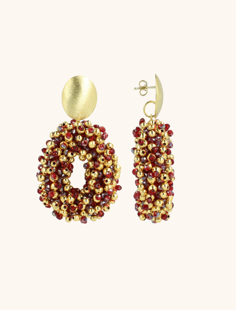 Bordeaux Oorbellen Katie Double Stones Ovaal M