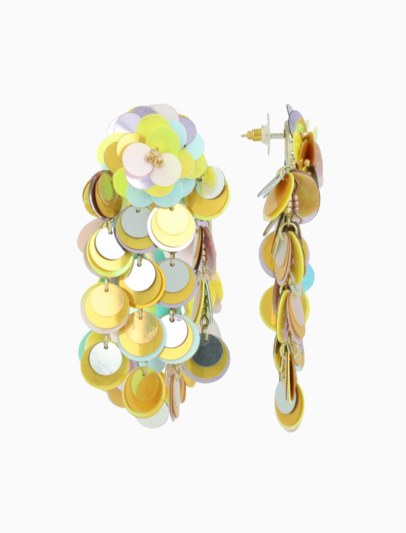 Yellow/Lavender/Mint Oorbellen Veerle Double Sequin Waterfall