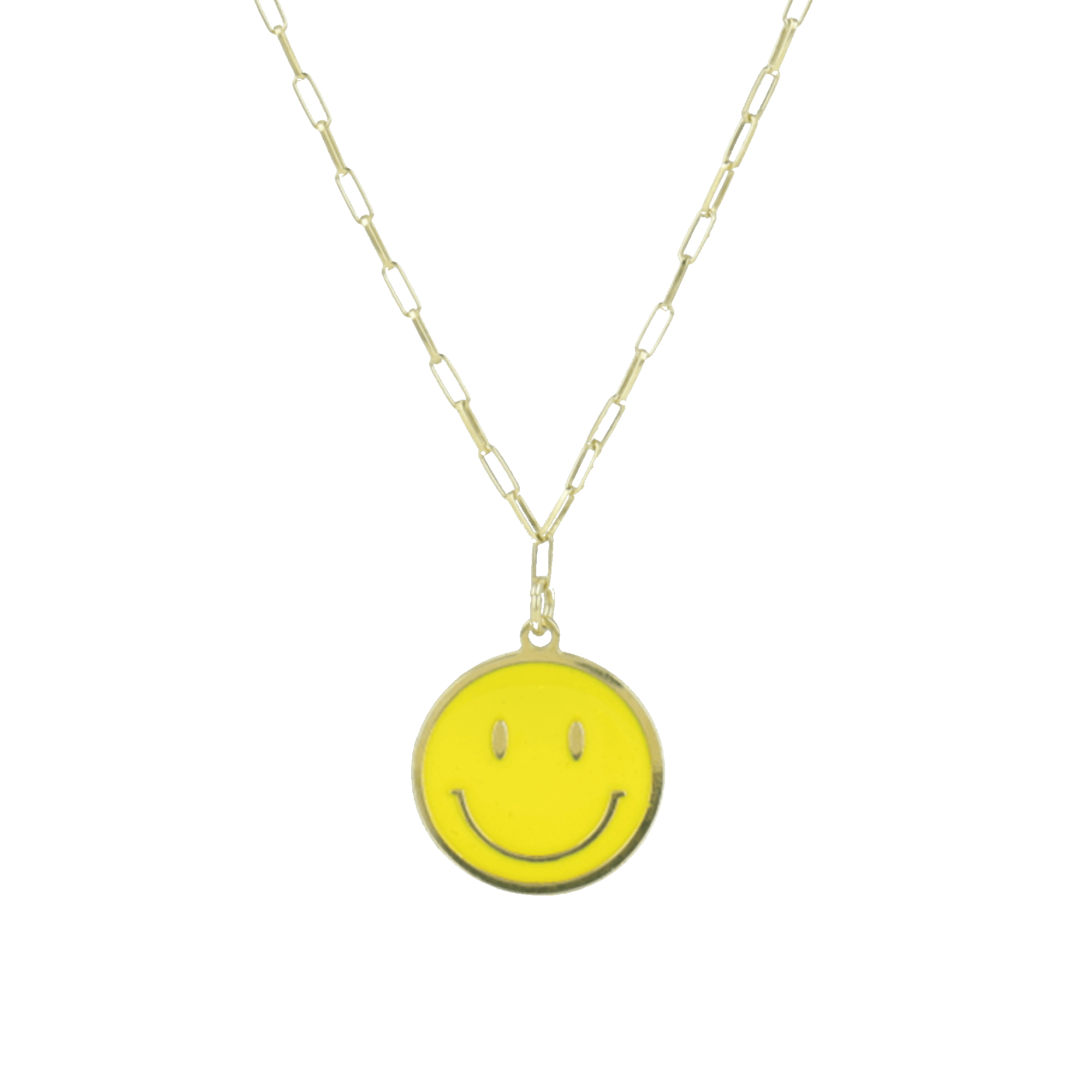 Smiley ketting emaille geel