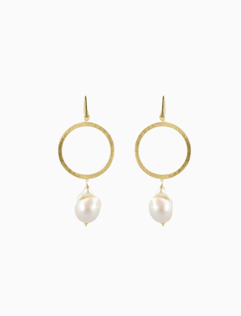 Classic oorbellen Classic Open Cirkel Wilde Parel Satin