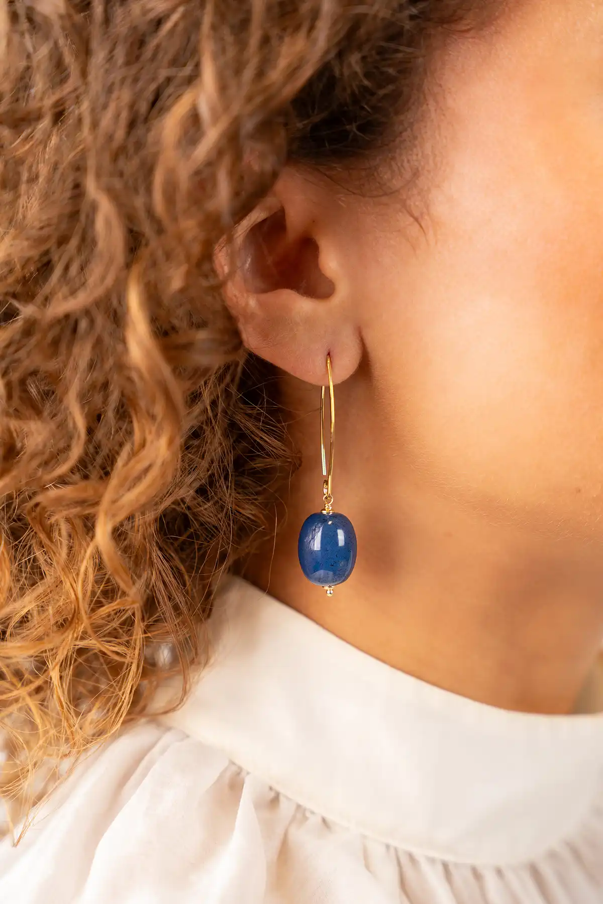 Blauwe Aventurine Oorbellen Thick Oval M