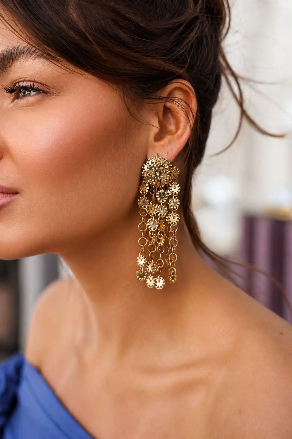 Goldfarbene Ohrringe Serra Sequin Serrated Waterfall L