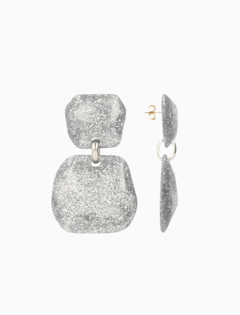 Zilveren Glitter Oorbellen Lyra Double Statement