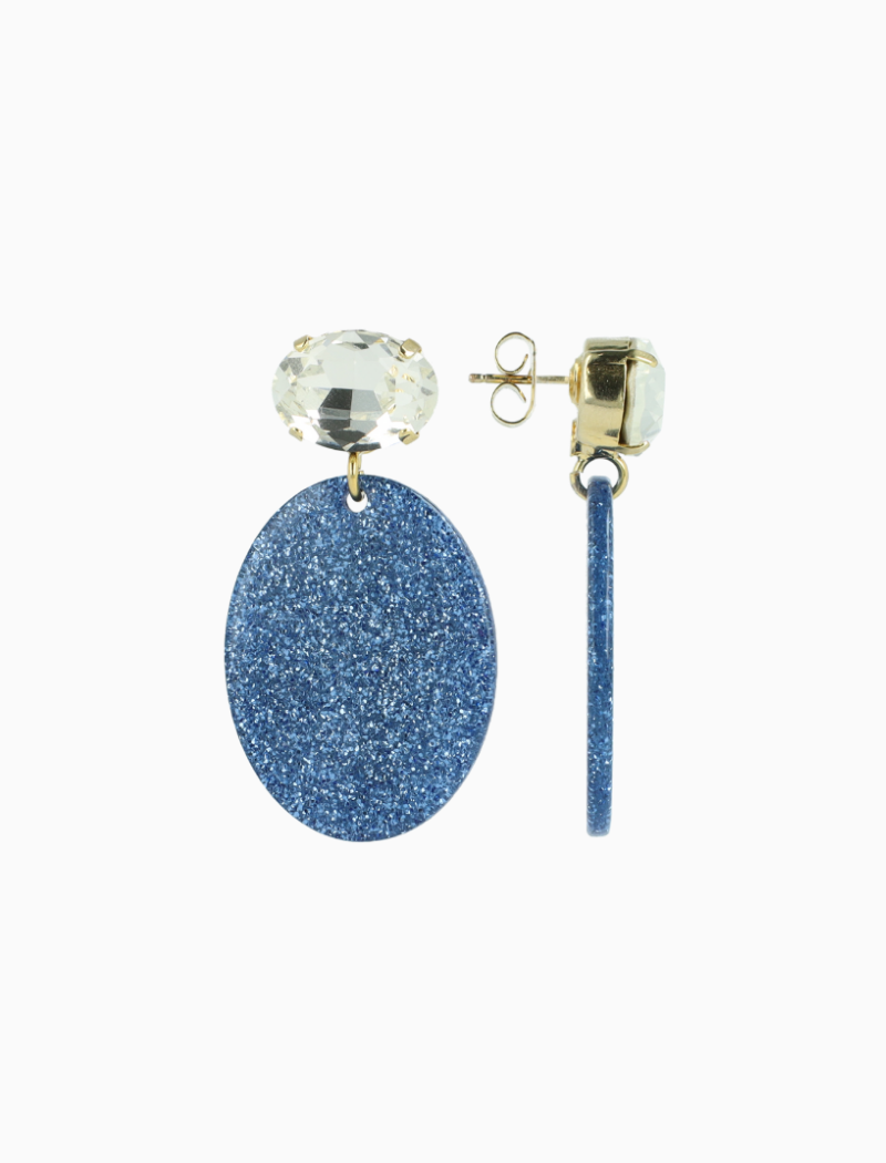 Blauwe Glitter Oorbellen Celia Crystal Ovaal S