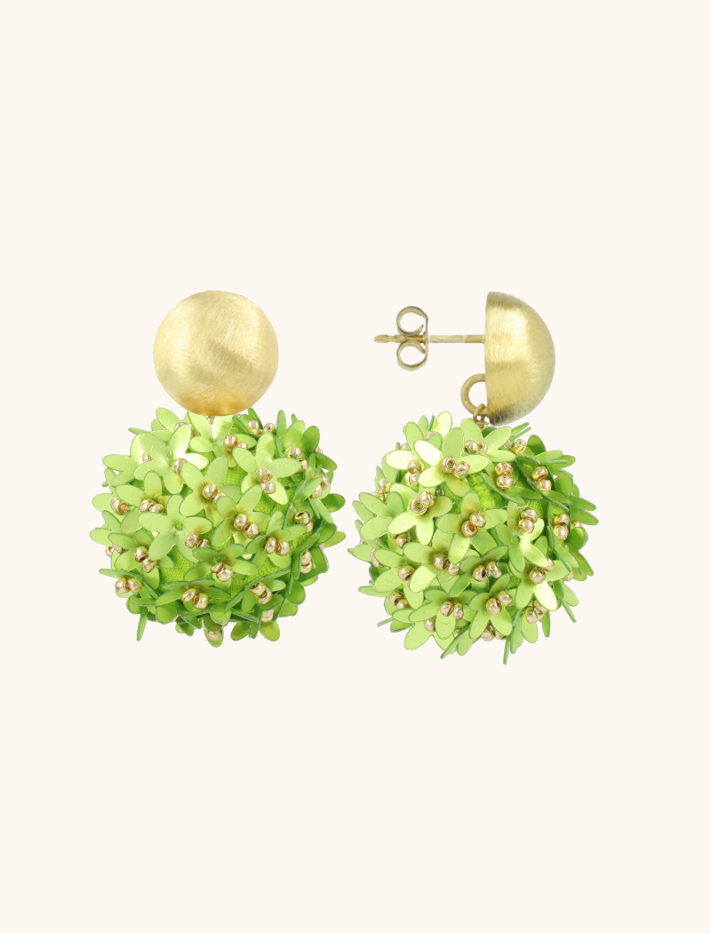 Lime Oorbellen Daisy Flower Globe L Sequin