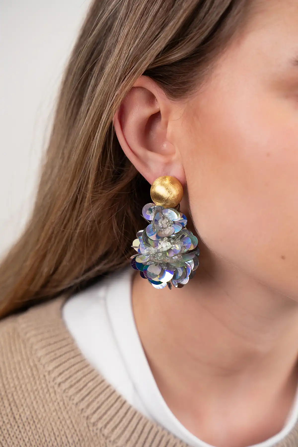 Sequin Oorbellen Holo Zilver Double Globe