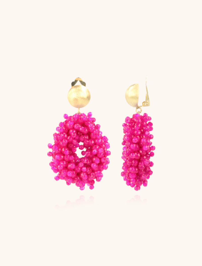 Fuchsia Oorbellen Clip Louise Glassberry Druppel S Double Stones Tonal