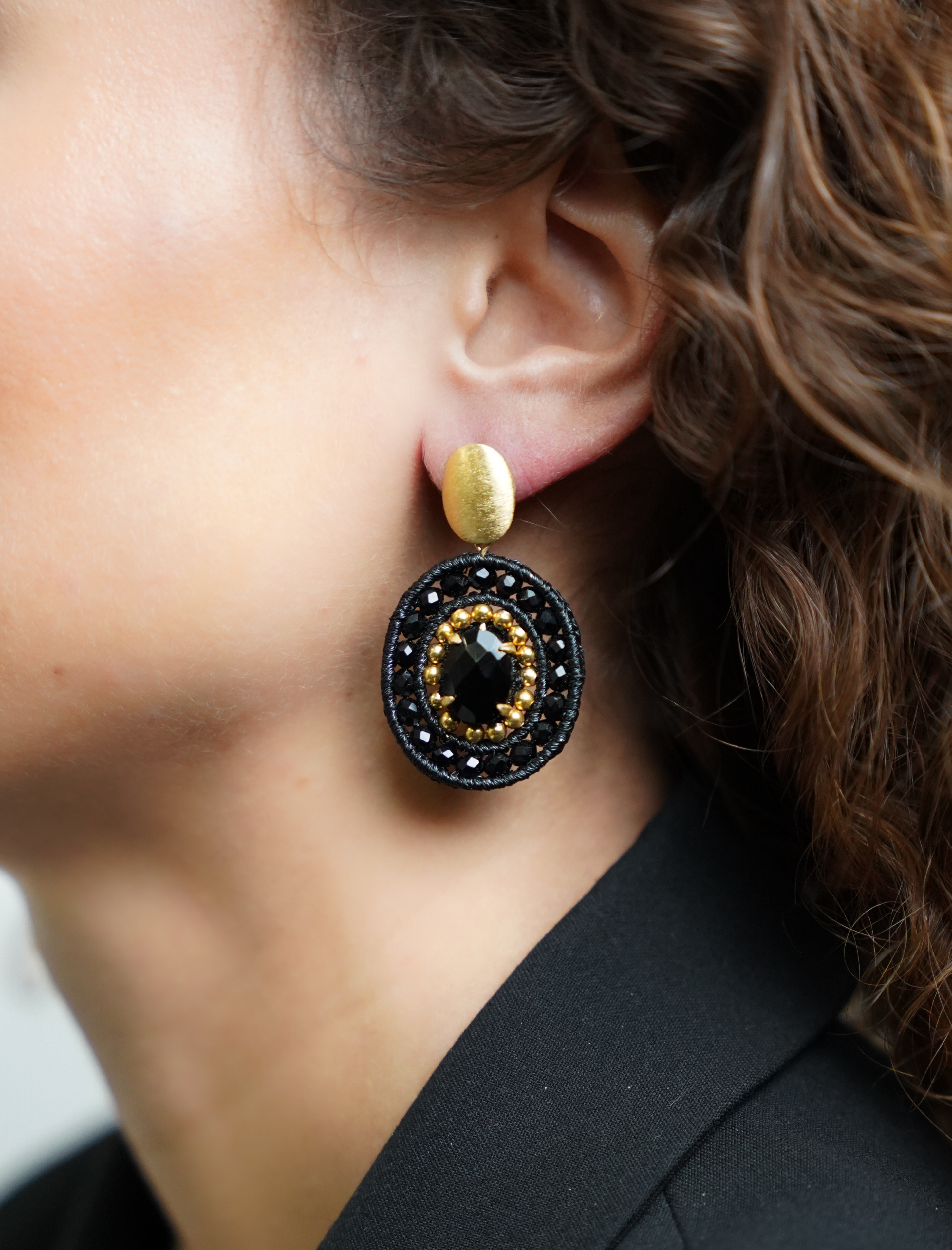 Black Earrings Belle Oval M With Stone