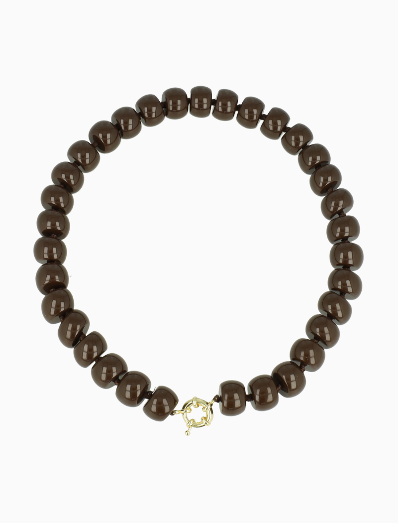 Bruine Ketting met Rondel Steentjes