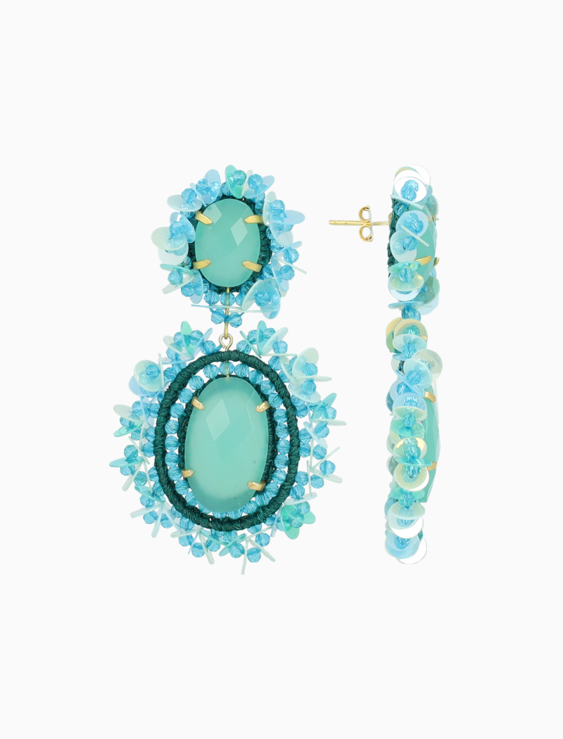 Turquoise Oorbellen Lara Pendant Earring Double w/ Sequins L