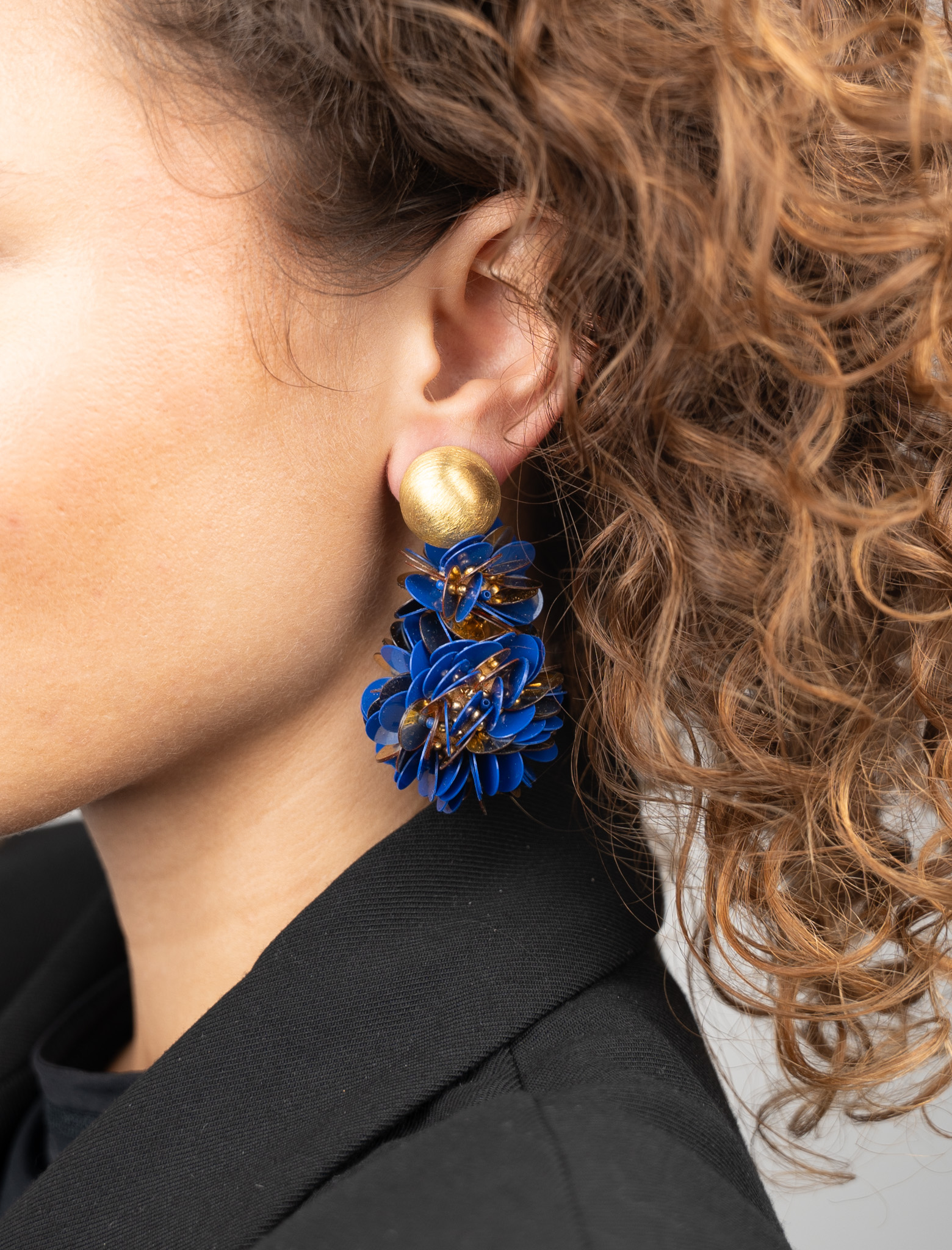 Blue Gold Colored Double Globe Earrings Pixie