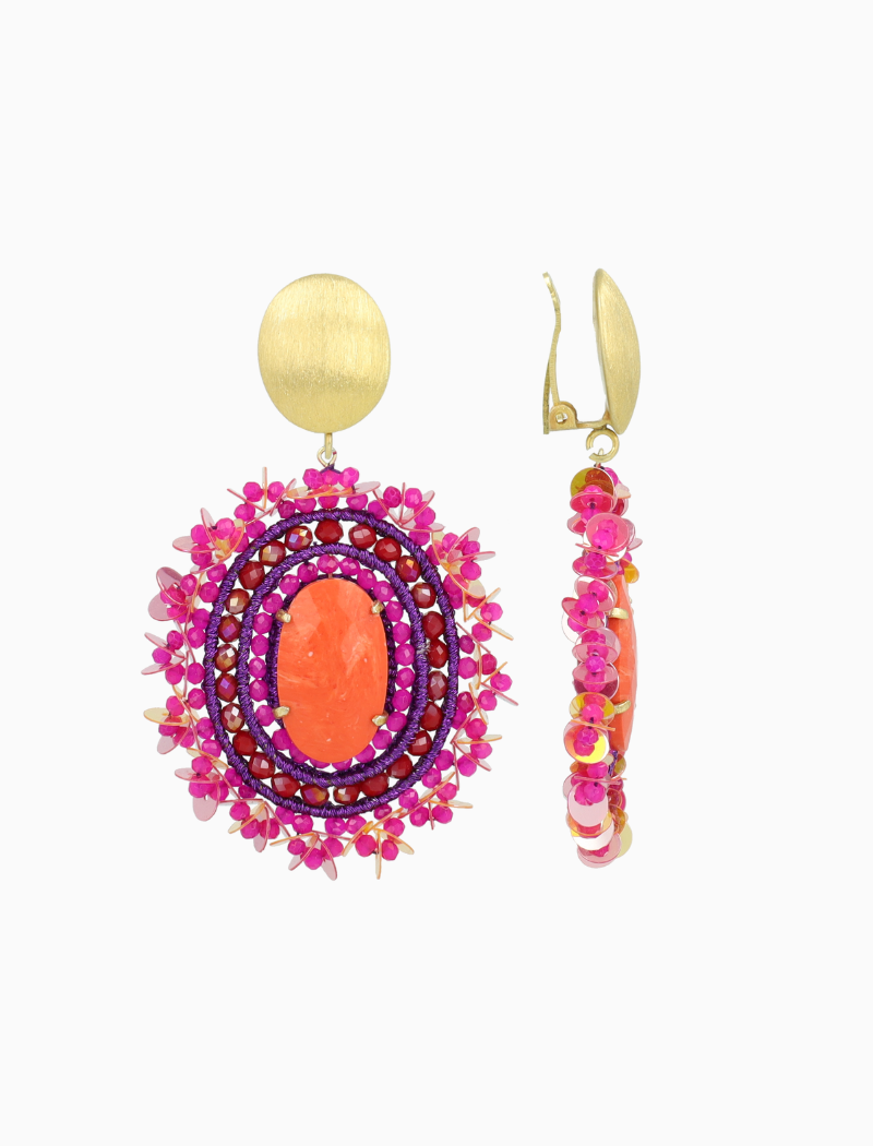 Fuchsia Ohrringe Venna Gefullter Oval mit Pailletten L Clip  