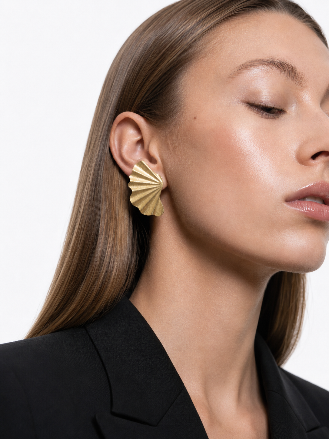 Brass - Gold CL Earring Leaf S Brushed