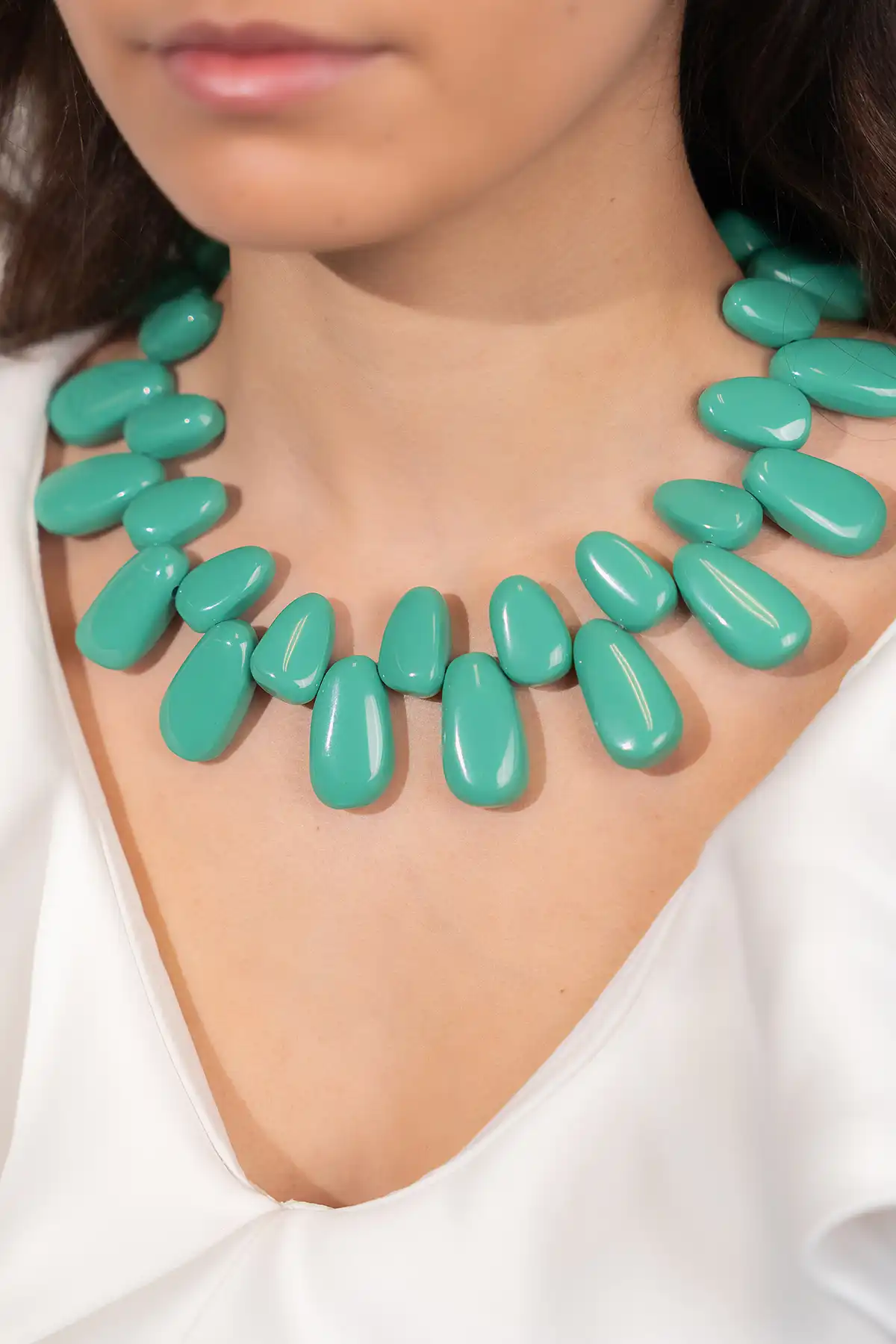 Aqua Green Necklace Judith Resin Beaded