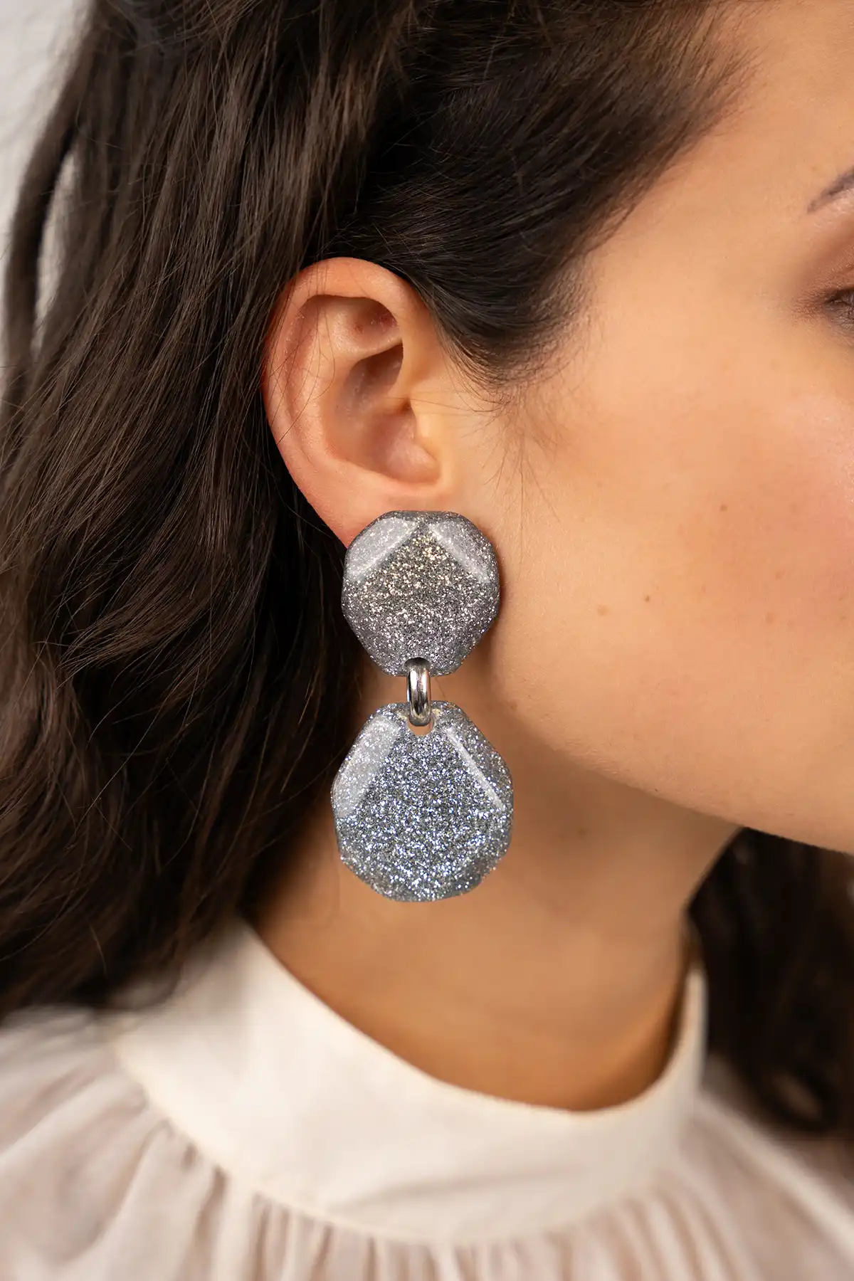 Zilveren Glitter Oorbellen Zora Double M