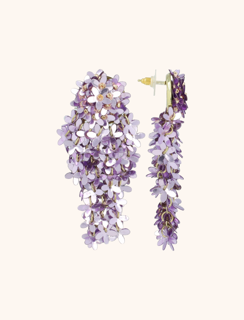 Metallic Lavender Earrings Leila Sequin Bunch of Flowers  