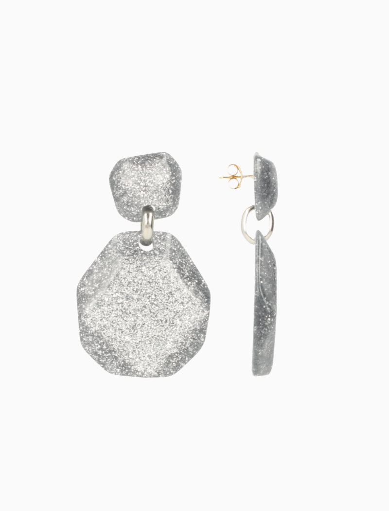 Zilveren Glitter Oorbellen Lyra Double XL