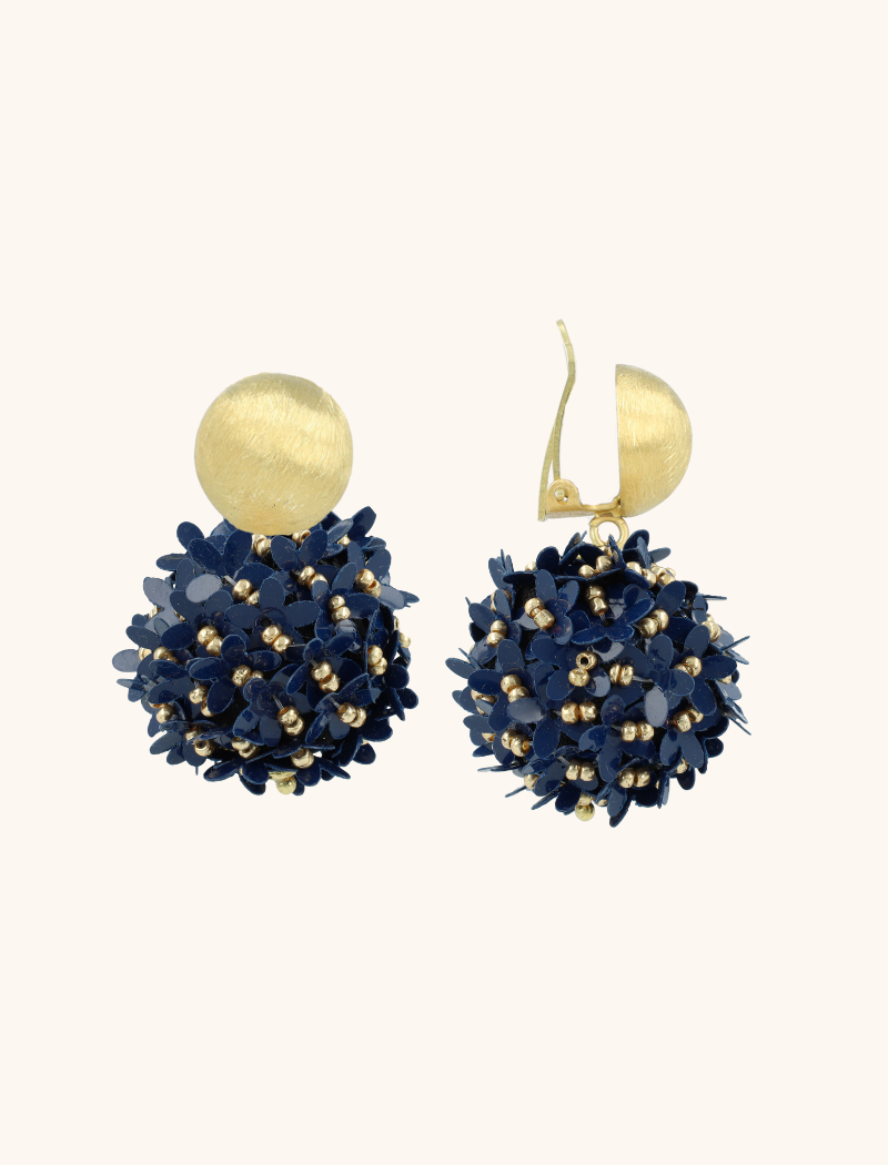 Mixed blue Daisy flower globe L Clip earrings