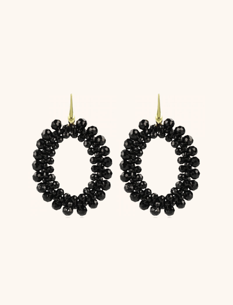 Glassberry peyote oval black earrings