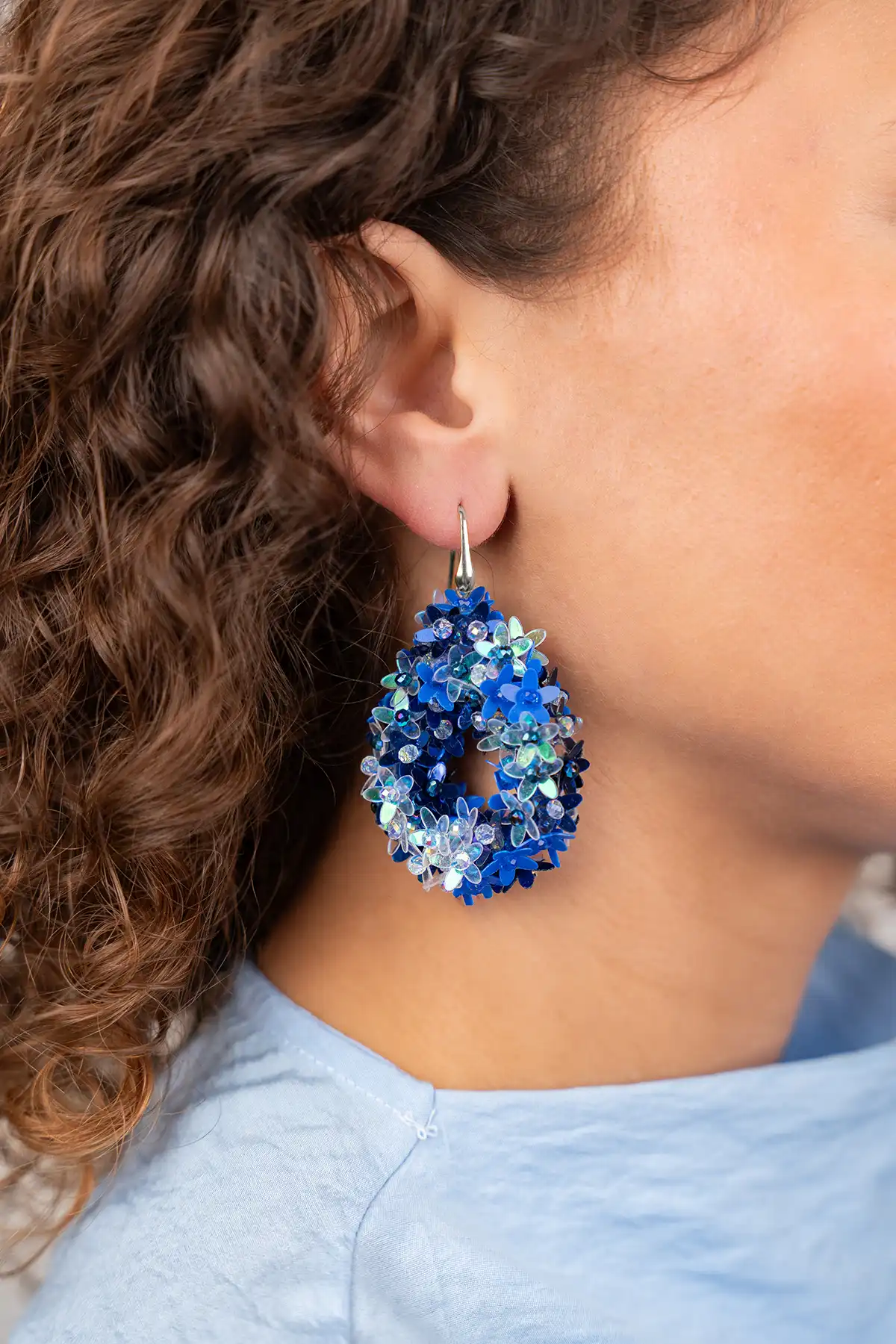 Blauwe Oorbellen Amal Flower Drop L
