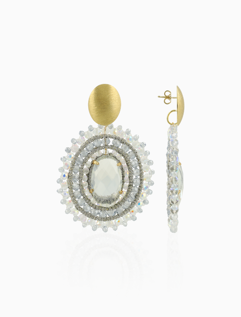 Blauwe Oorbellen Filled Oval 3 Rings with Stone L Jamie