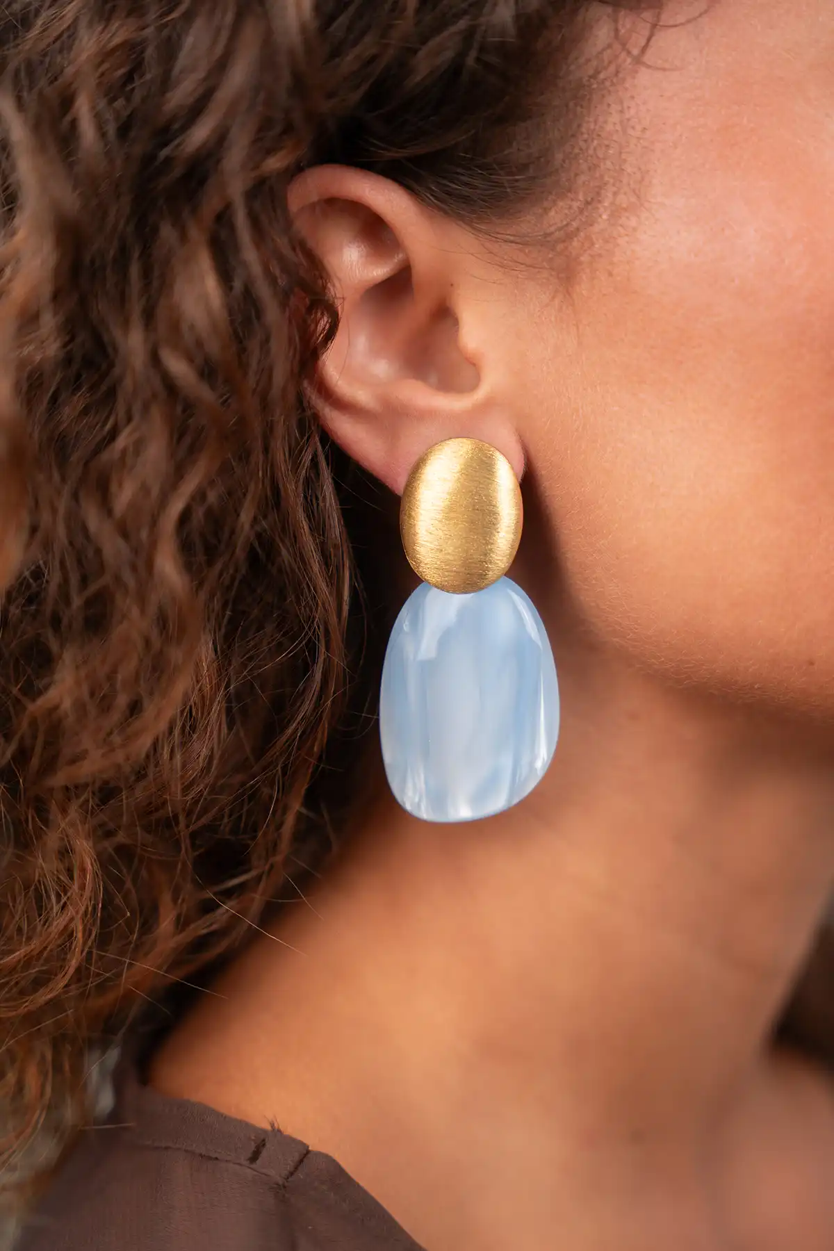 Blauwe Oorbellen Aurora Asymmetric Oval L