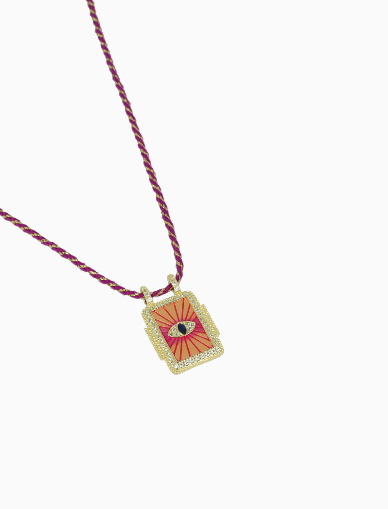 Necklace Rectangle Eye - Purple/Crystal