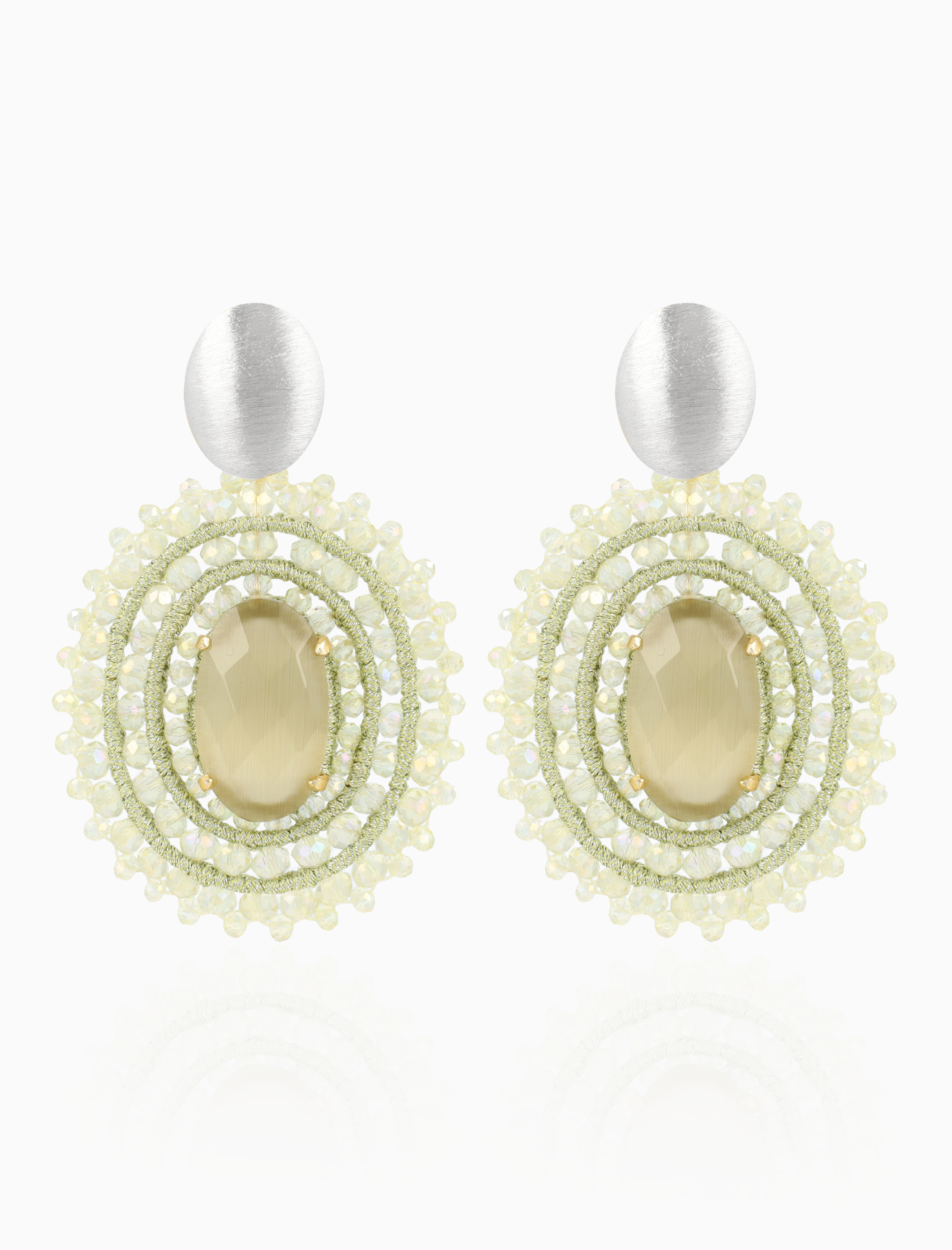 Pistache Mint Oorbellen Jamie Filled Oval 3 Rings w/ Stone L