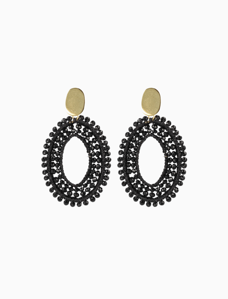 Schwarze Seide offene ovale Perle M