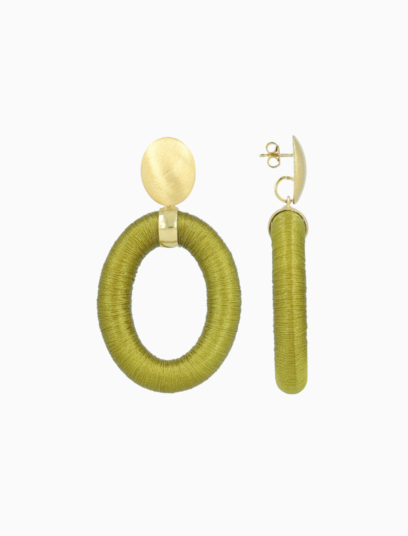 Groene Oorbellen Faye Oval with Bead Threated S