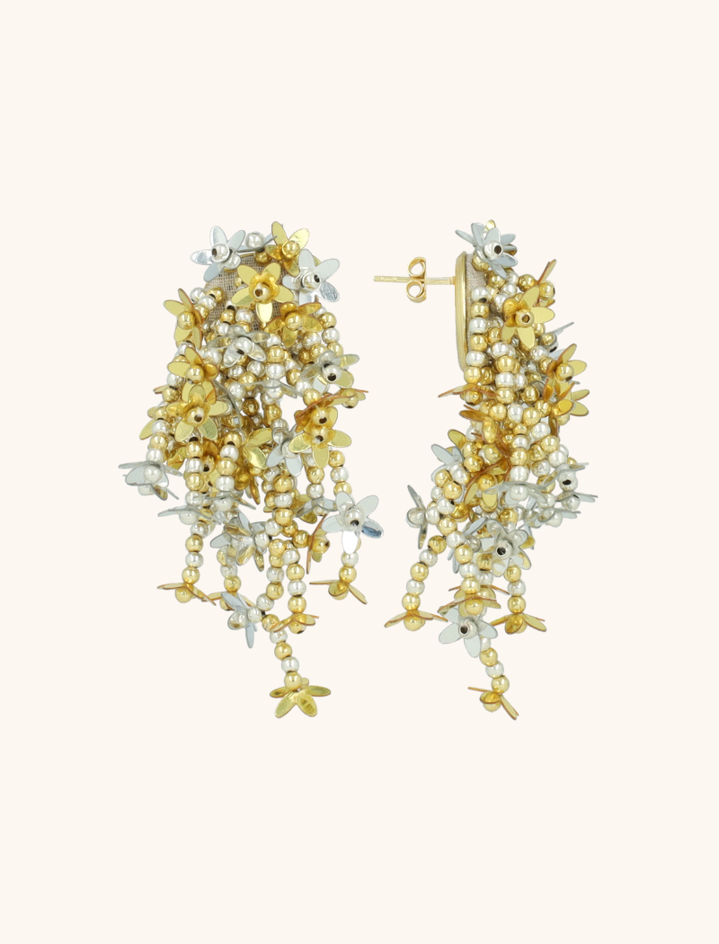Gold/Silver-Colored Earrings Lilly Flower Strings M