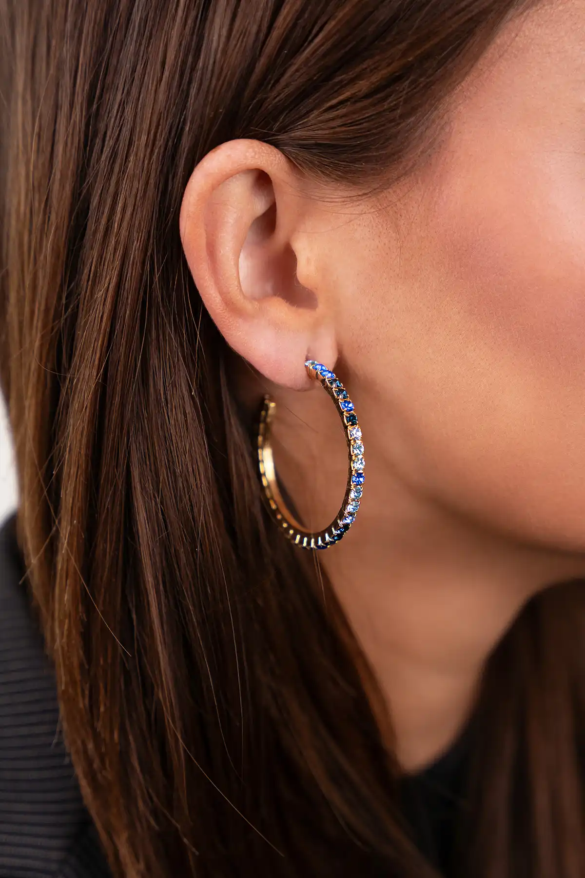 Gouden Oorbellen Tennis Creool Multi Blue Fine Stones L Noor