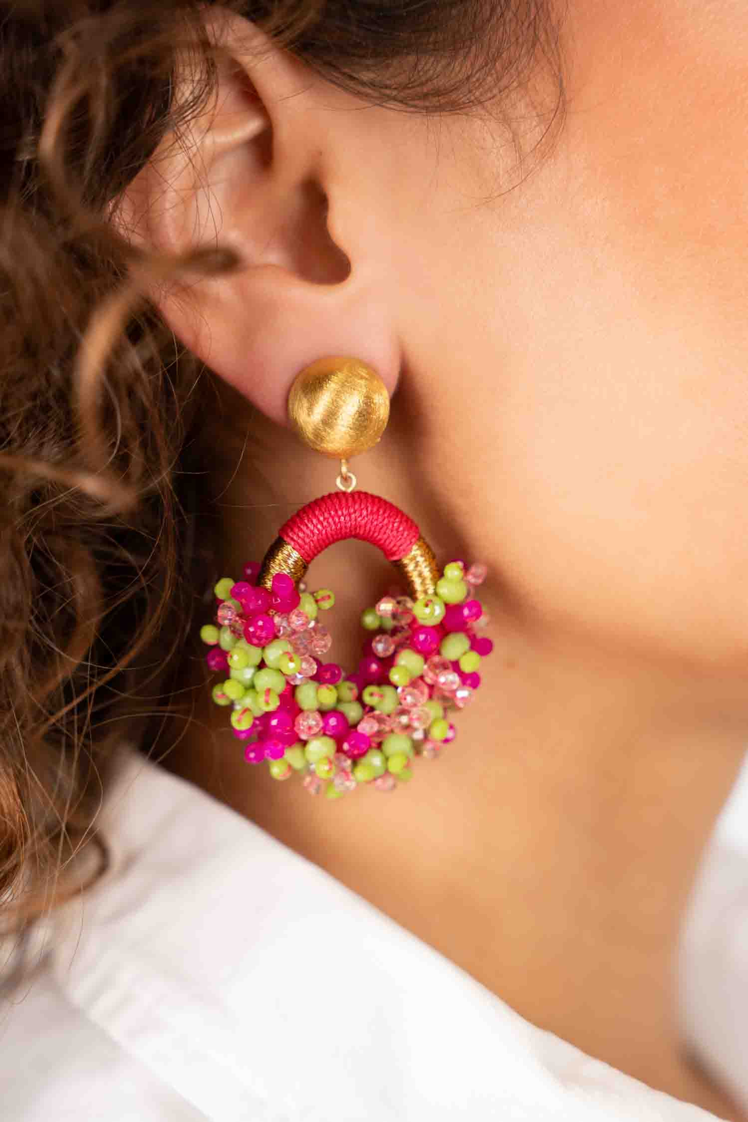 Fuchsia Lime Oorbellen Eve Ovaal M DS Clip