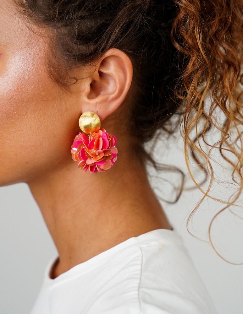 Sequin earrings Fuchsia Tangerine Laure Globe M