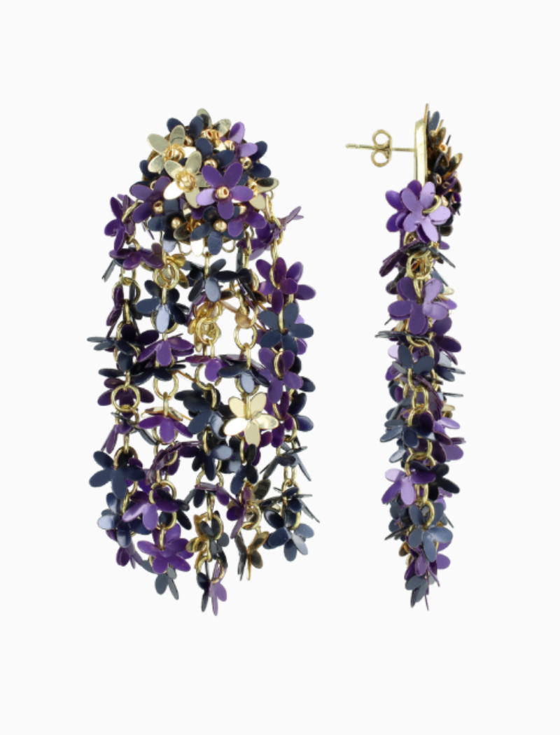 Blauw Paarse Sequin Flower Rain Oorbellen 